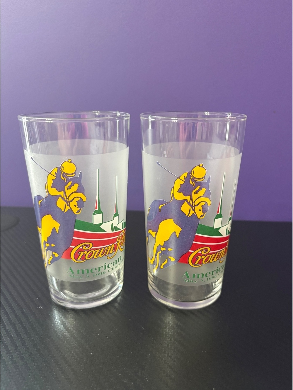 2  1996 Crown Royal American Turf Churchill Downs Glasses